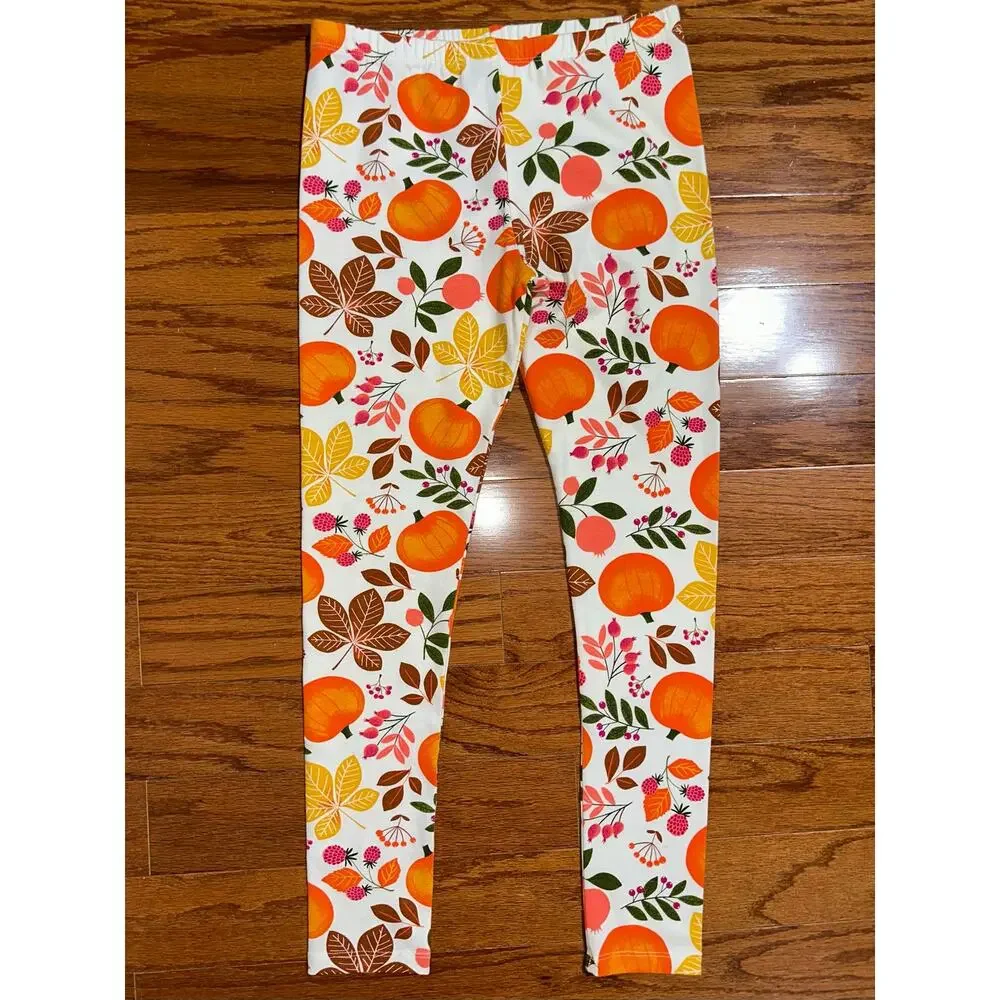 NWT Children's Place Girls Pumpkin Floral Fall Leggings Size L 10/12